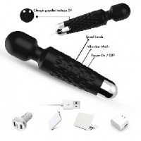  Wand Massager, 28 Functions, Rechargeable, Silicone, BLACK